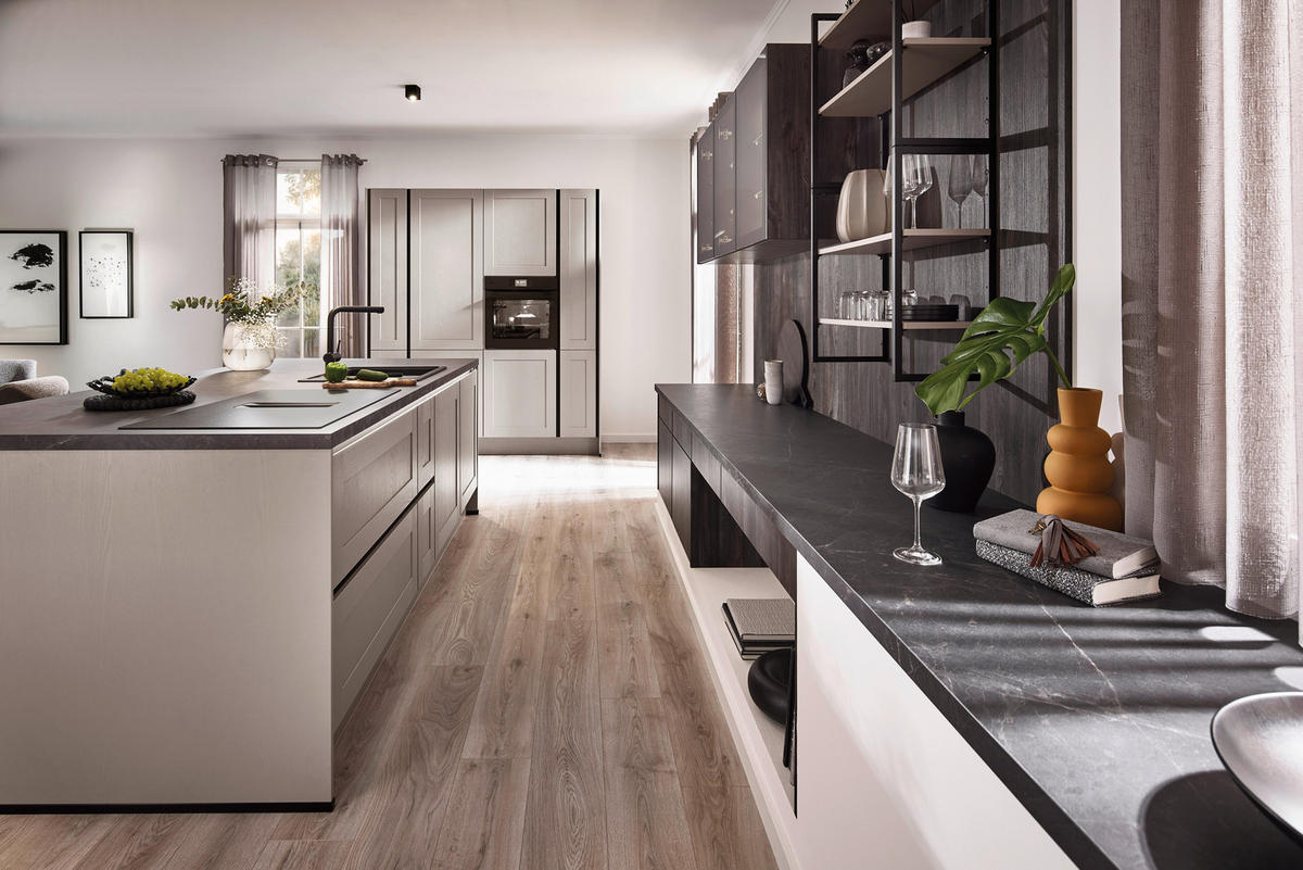 EINBAUKÜCHE   - Eichefarben/Grau, Design, Holzwerkstoff - Xora