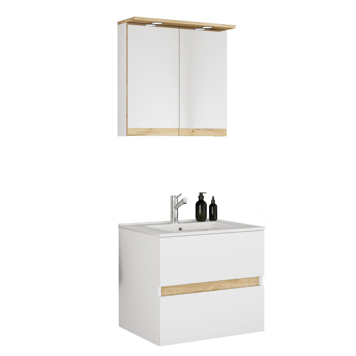BADEZIMMER 3-teilig 61 cm  - Honigeiche/Weiss, Trend, Keramik/Holzwerkstoff (61cm) - MID.YOU
