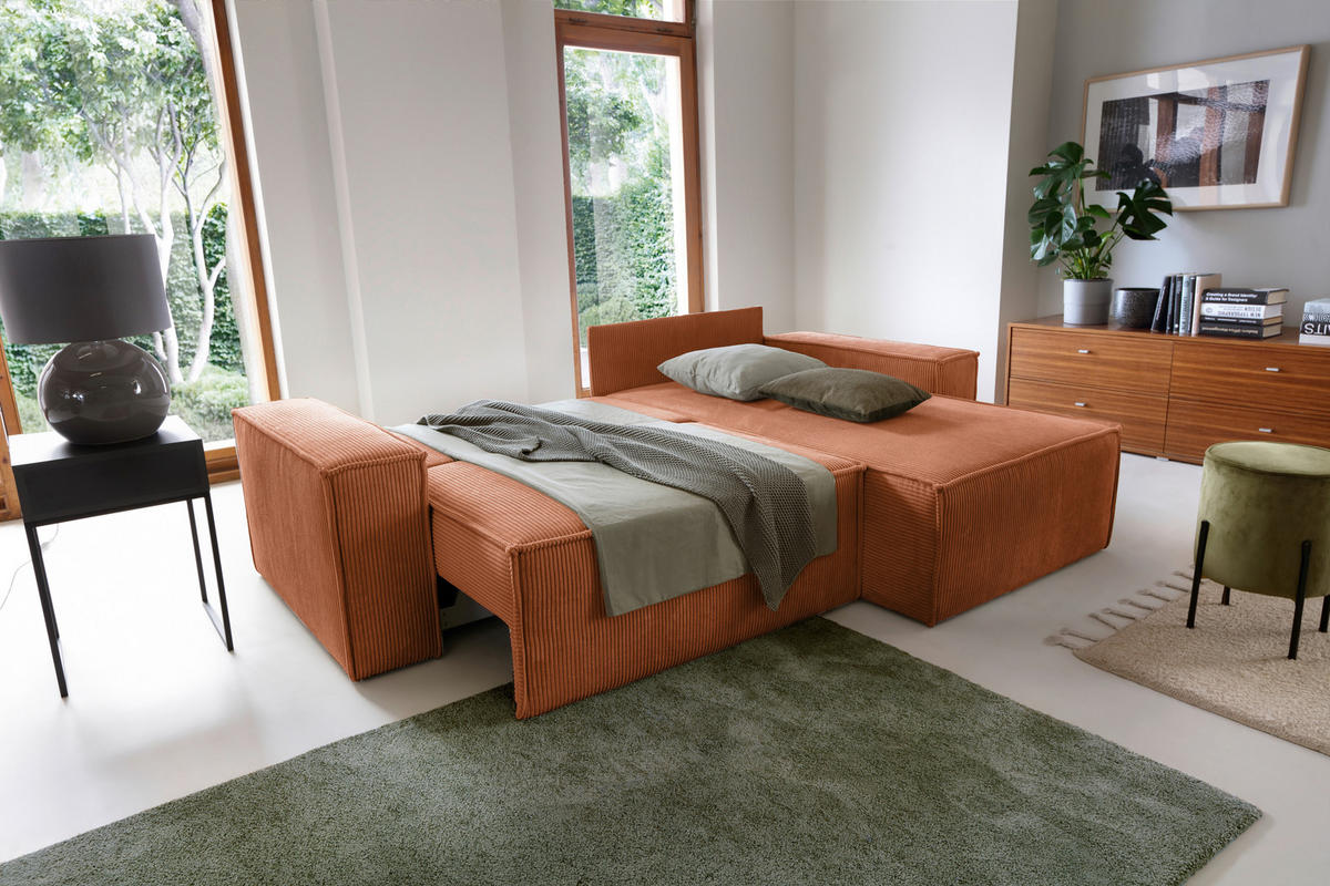 ECKSCHLAFSOFA Samt Rostfarben  - Rostfarben/Schwarz, KONVENTIONELL, Holz/Kunststoff (251/170cm) - MID.YOU