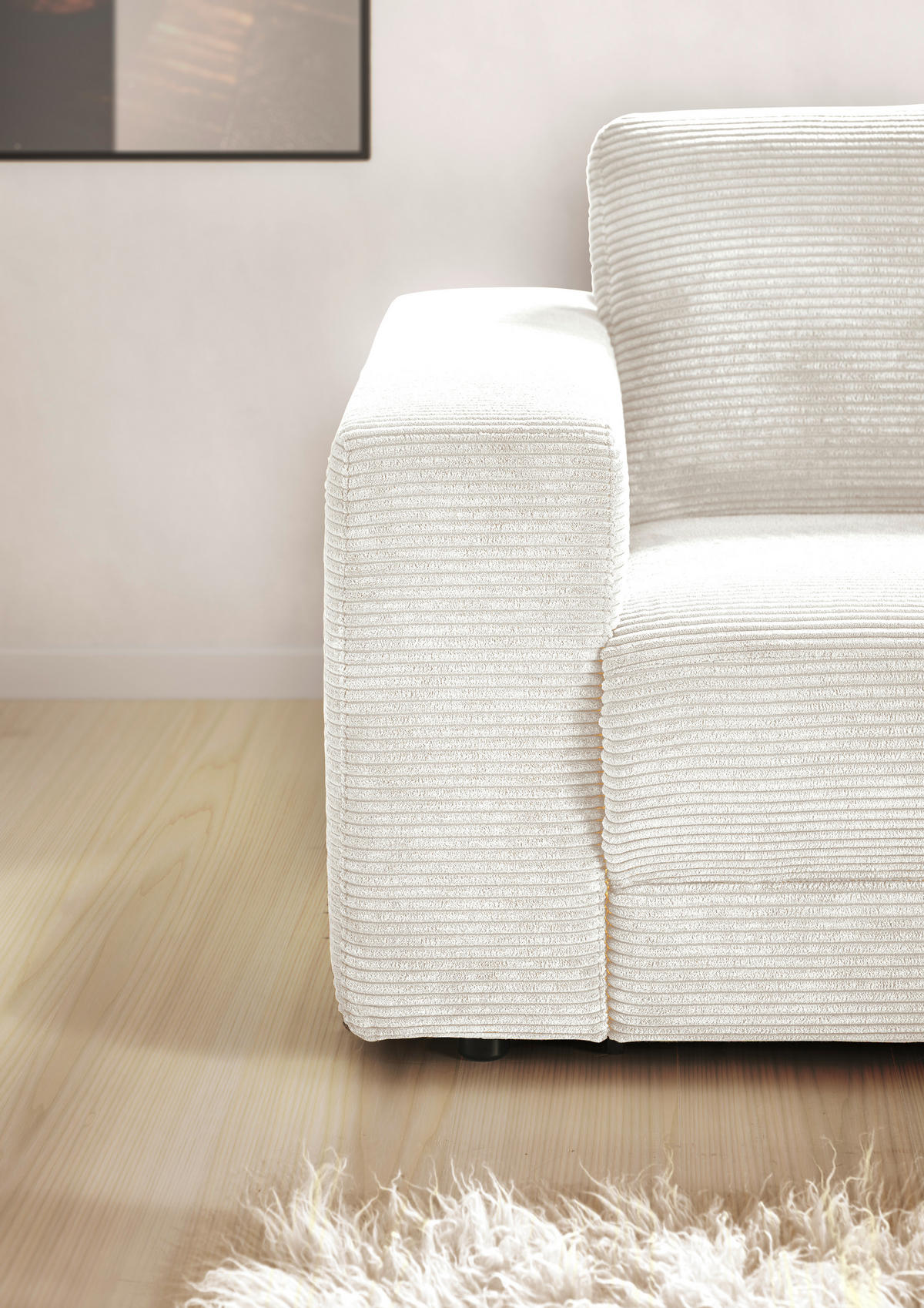 ECKSOFA inkl. Relaxfunktion Creme Cord  - Creme/Schwarz, Design, Kunststoff/Textil (296/168cm) - Pure Home Lifestyle