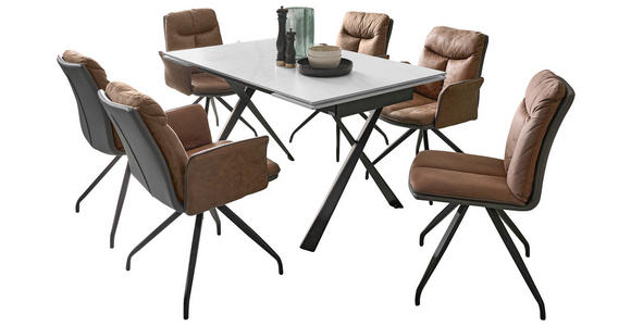 ESSTISCH in Metall, Keramik 140-200/90/76 cm  - Schwarz/Weiß, Design, Keramik/Metall (140-200/90/76cm) - Hom`in