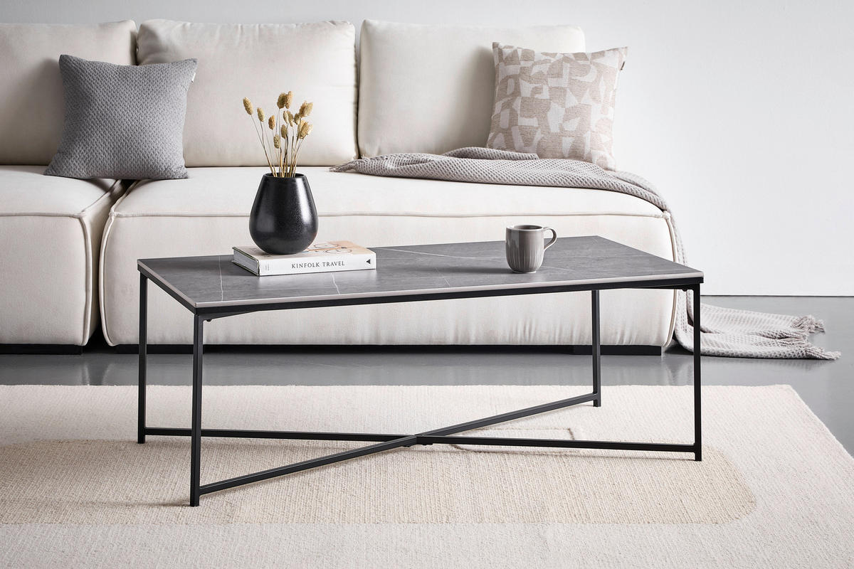 KONFERENČNÍ STOLEK, šedá, černá, kov, keramika, 120/60/42 cm - šedá/černá, Design, kov/keramika (120/60/42cm) - Livetastic