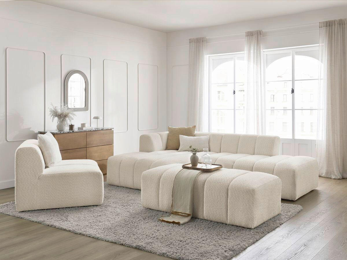 ECKSOFA Ottomane links  ANNECY Beige Bouclé  - Beige/Schwarz, MODERN, Kunststoff/Textil (170/262cm)