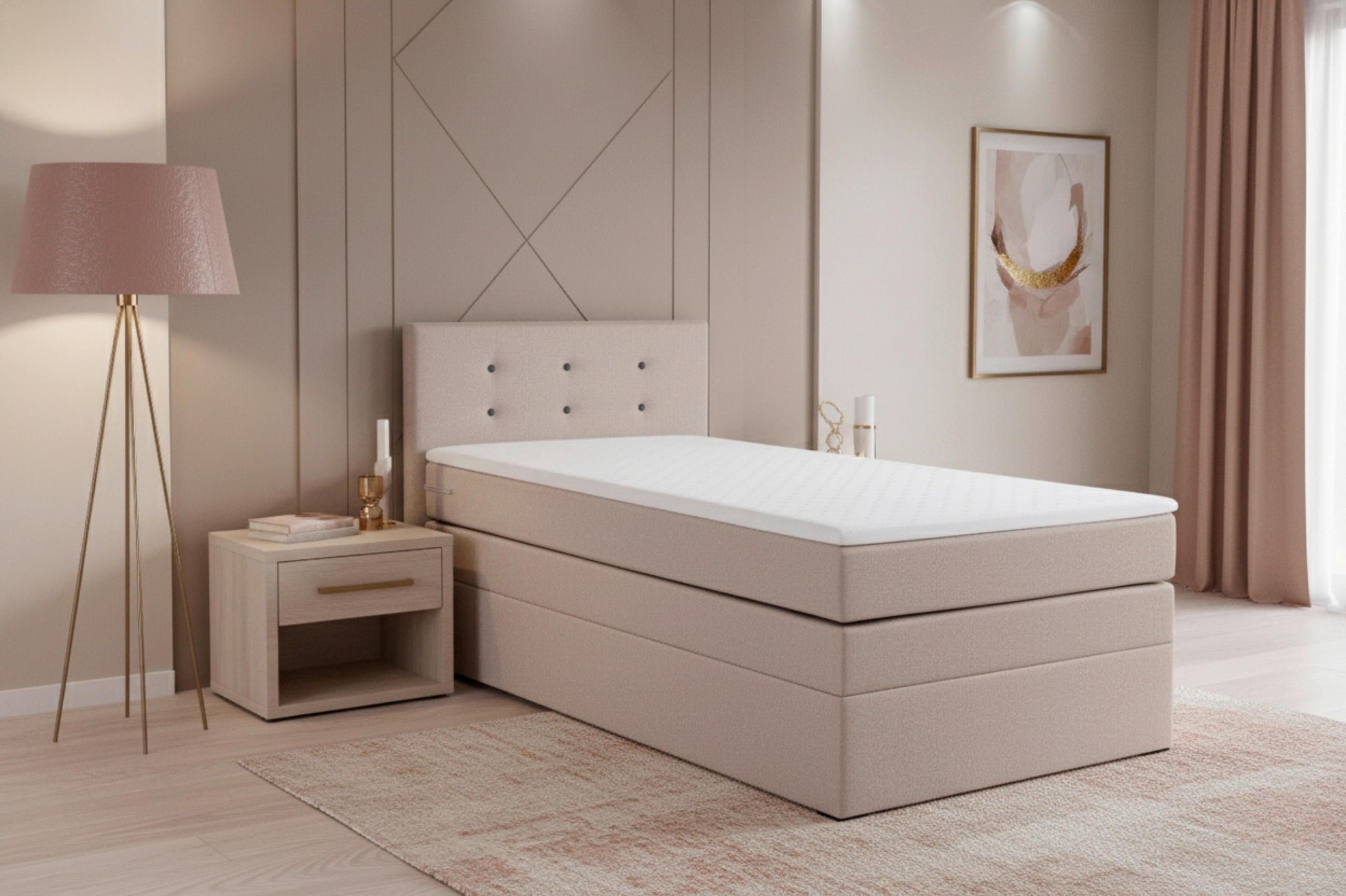 BOXSPRINGBETT 90/200 cm,  in Rosa, Bettkasten, Topper, H3 = fest  - Schwarz/Rosa, MODERN, Kunststoff/Textil (90/200cm) - MID.YOU