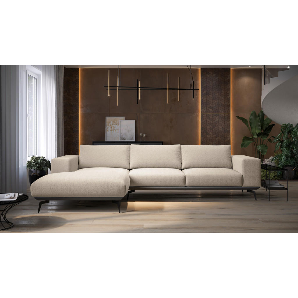 Thumbnail - Mid.you Ecksofa, Creme, Holz, Textil, 4-Sitzer, Füllung: Polyester, Silikon, Ottomane links, L-Form, 330x180 cm, Made in...