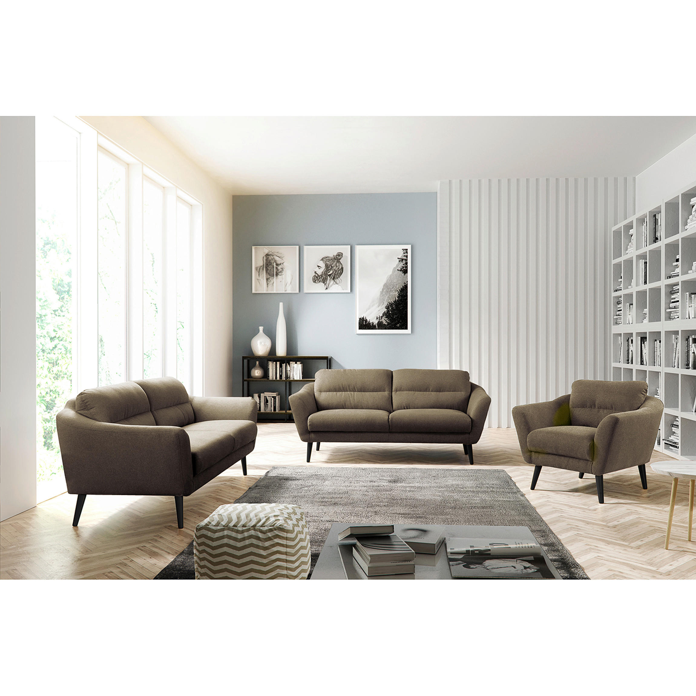 SESSEL in Webstoff Braun  - Schwarz/Braun, Design, Holz/Textil (92/87/88cm) - Livetastic