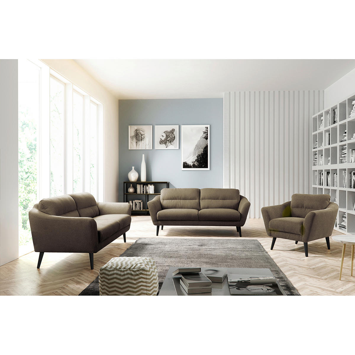 SESSEL in Webstoff Braun  - Schwarz/Braun, Design, Holz/Textil (92/87/88cm) - Livetastic