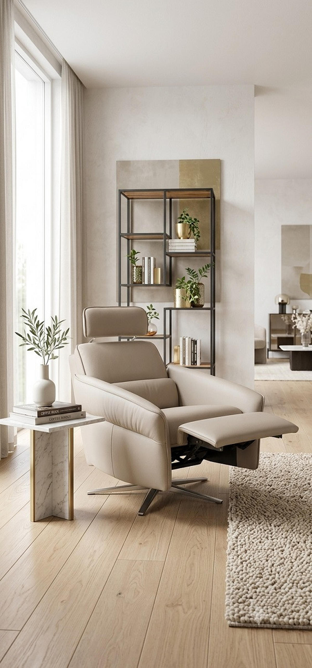 RELAXSESSEL in Leder Hellgrau  - Edelstahlfarben/Hellgrau, Design, Leder/Metall (72/89/91cm) - Himolla