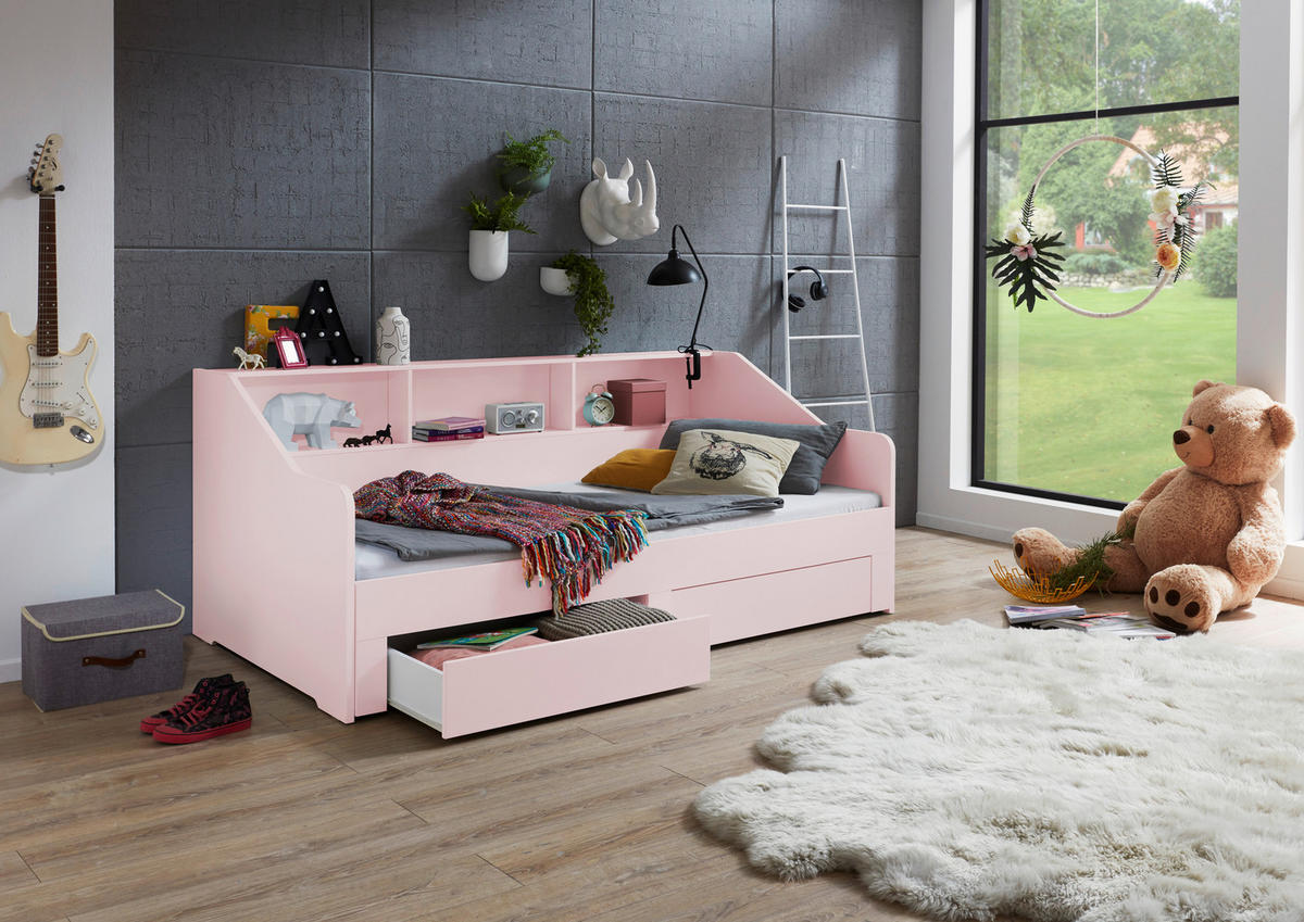 AUSZIEHBETT 90-180/200 cm  in Rosa  - Buchefarben/Rosa, KONVENTIONELL, Holzwerkstoff (90-180/200cm) - Carryhome