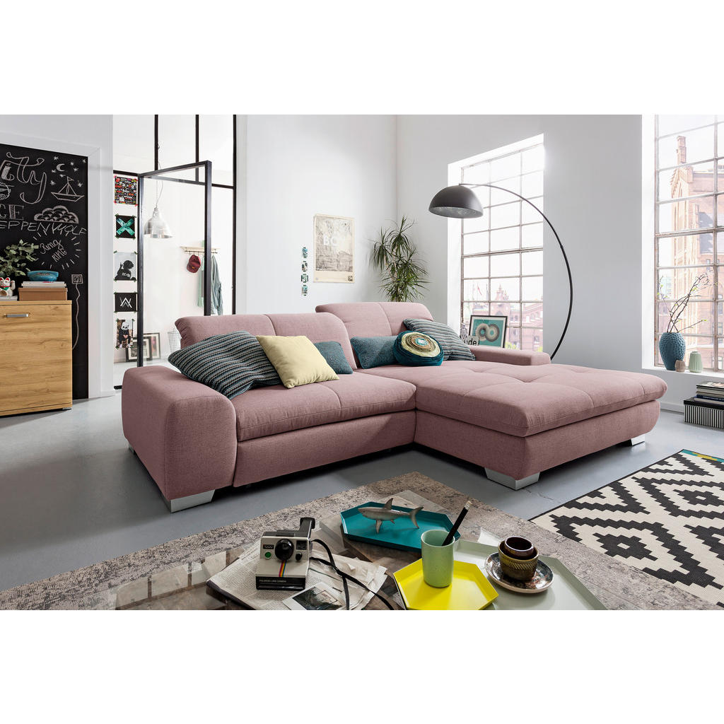 Thumbnail - SetOne by Musterring Ecksofa, Rosa, Textil, 2-Sitzer, Ottomane rechts, L-Form, 276x198 cm, Bettkasten erhältlich, Fußaus...