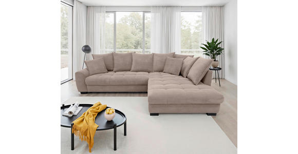ECKSOFA Taupe Cord Rückenkissen, Armlehnenkissen, Bettkasten, Schlaffunktion, Rücken echt, Liegefläche im Originalstoff  - Taupe/Schwarz, KONVENTIONELL, Kunststoff/Textil (304/212cm) - Carryhome