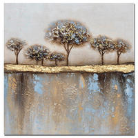 ÖLGEMÄLDE Bäume Blau, Braun, Grau, Schwarz, Goldfarben 55/55 cm  - Blau/Goldfarben, Natur, Holz/Textil (55/55cm) - Monee