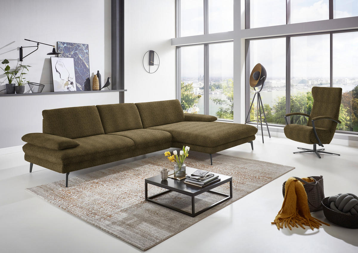 ECKSOFA in Chenille Grün  310/180 cm  - Schwarz/Grün, Design, Textil/Metall (310/180cm) - Dieter Knoll