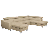 WOHNLANDSCHAFT in Lederlook Echtleder Beige  - Chromfarben/Beige, Design, Leder/Textil (175/315/208cm) - Livetastic