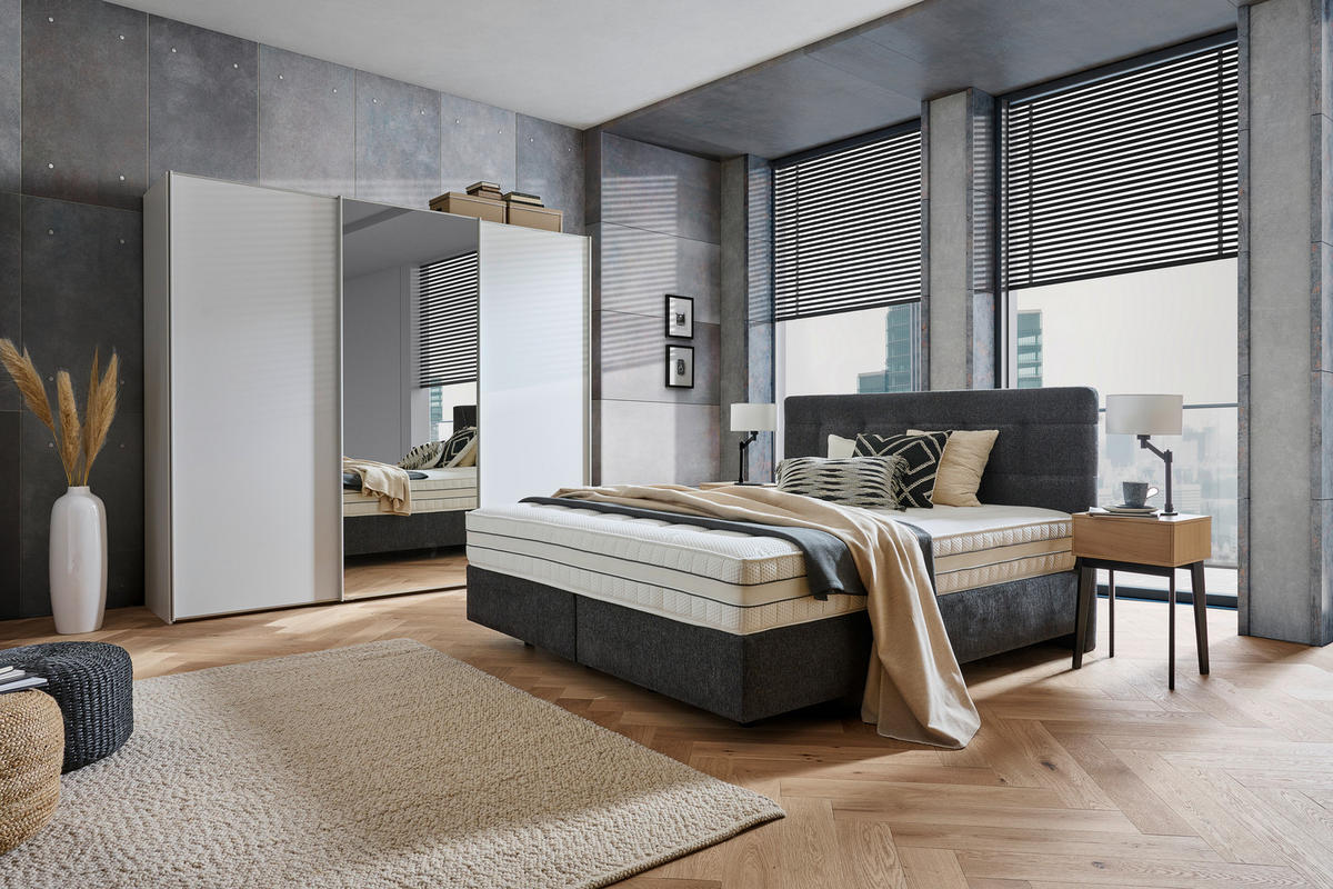 BOXSPRINGBETT 200/200 cm  in Anthrazit  - Anthrazit/Schwarz, Design, Kunststoff/Textil (200/200cm) - Esposa