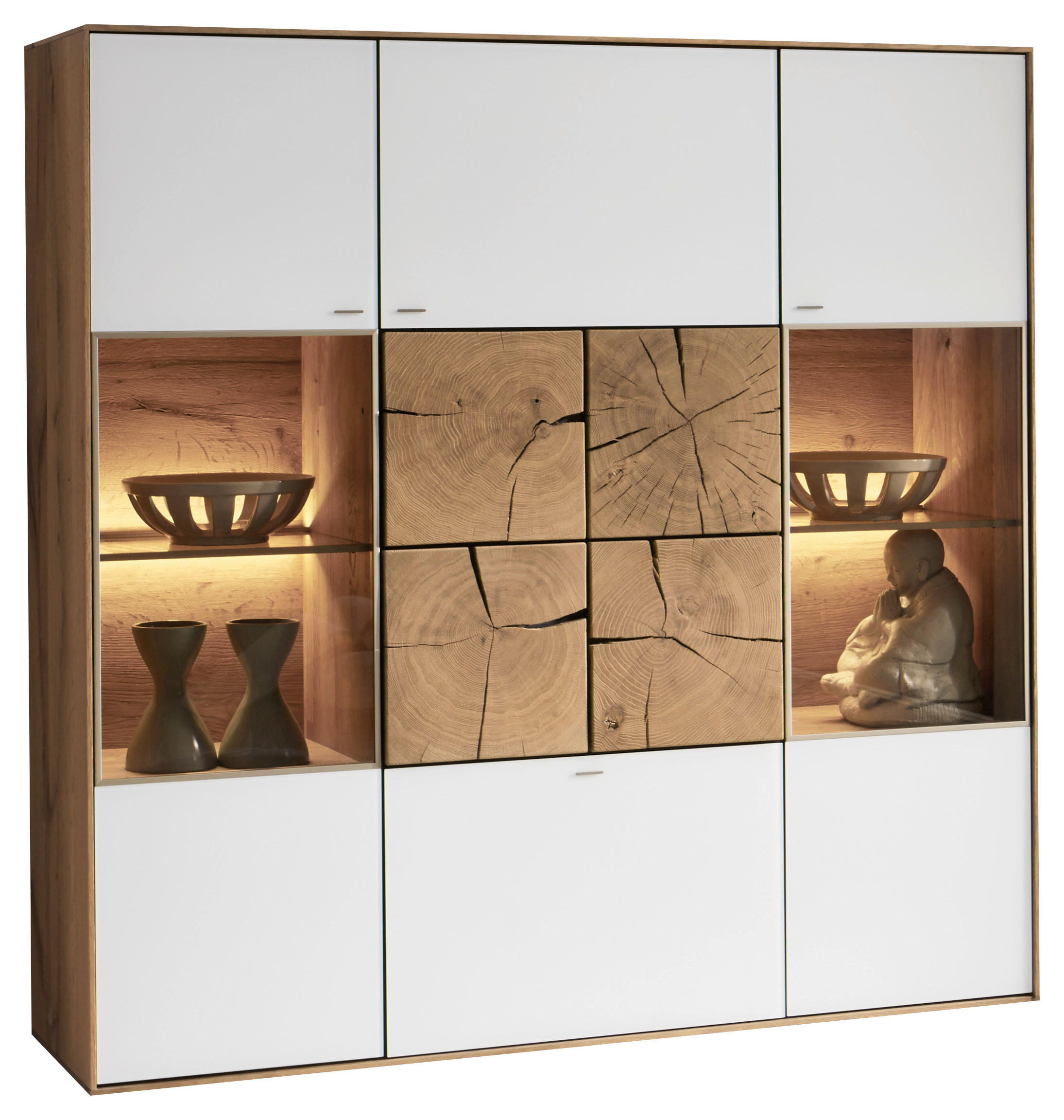 HIGHBOARD Lago  in 137/138/39 cm  - Eichefarben/Silberfarben, Design, Glas/Holz (137/138/39cm) - Valnatura
