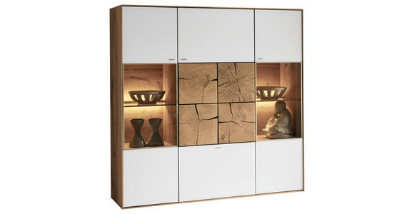 HIGHBOARD Lago in 137/138/39 cm - Eichefarben/Silberfarben, Design, Glas/Holz (137/138/39cm) - Valnatura