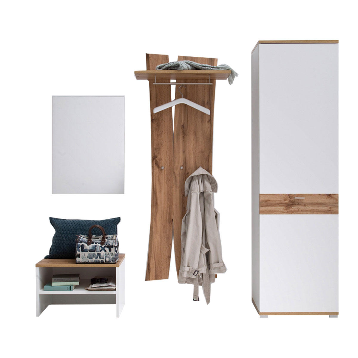 GARDEROBE Weiß, Eichefarben - Eichefarben/Weiß, Design (210/205/40cm) - Carryhome
