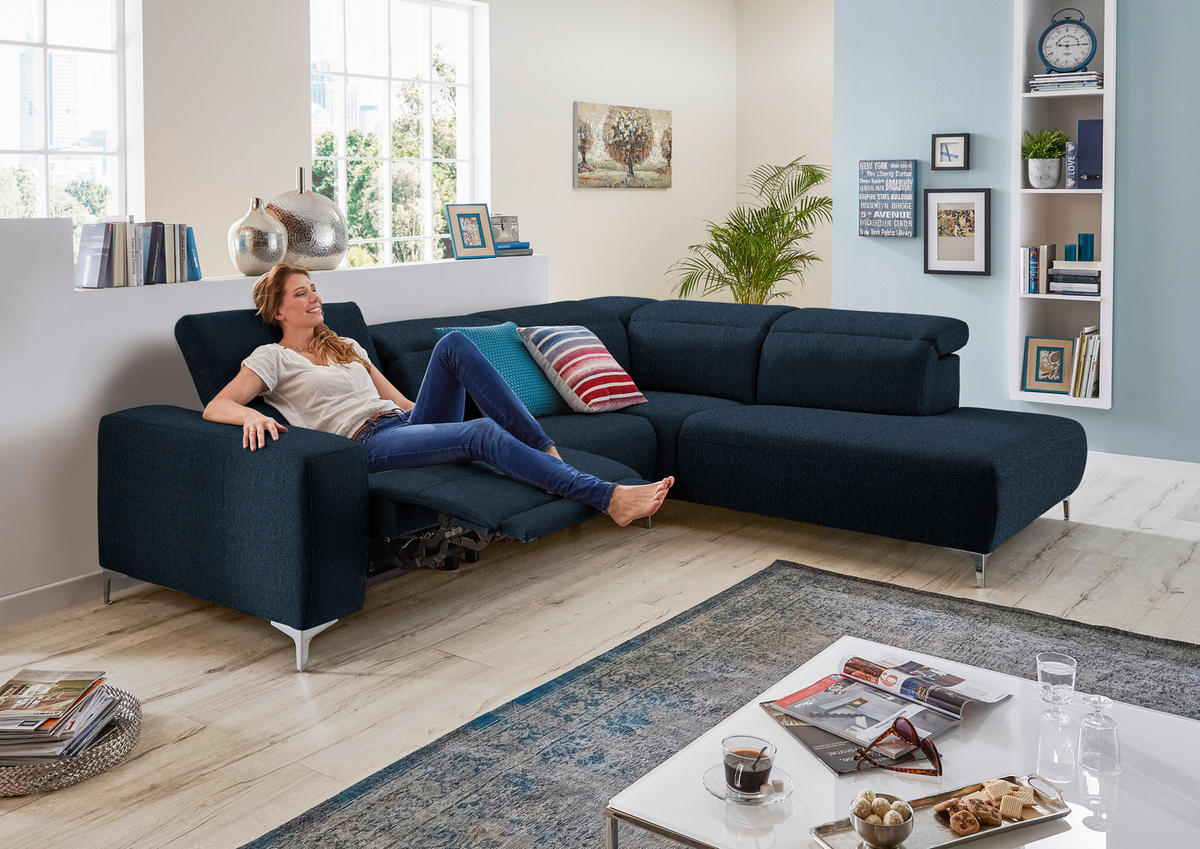 ECKSOFA Dunkelblau Flachgewebe  - Dunkelblau, Design, Textil/Metall (238/290cm) - Pure Home Lifestyle