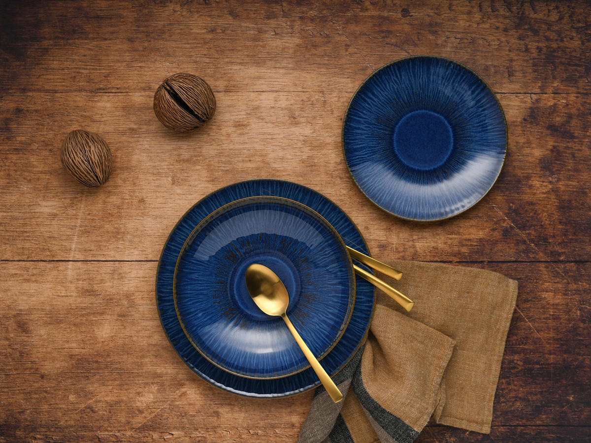 JÍDELNÍ SOUPRAVA, pórovina - modrá, Basics, keramika (43/40/37cm) - Creatable