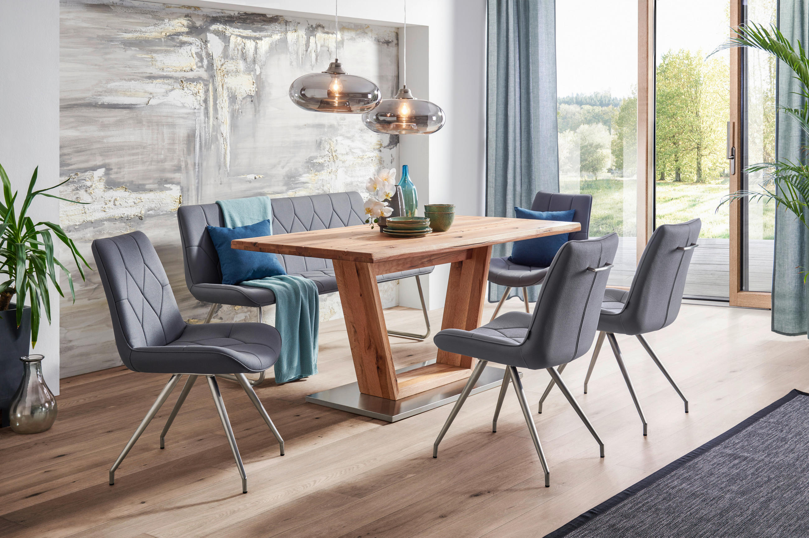 STUHL  in Edelstahl Webstoff Metall, Textil  - Edelstahlfarben/Grau, Design, Textil/Metall (51/89/66cm) - Novel