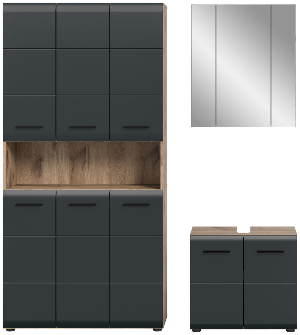 BADEZIMMER 3-teilig  in 150 cm  - Eiche dunkel/Schwarz, Basics, Holzwerkstoff/Kunststoff (150cm) - MID.YOU