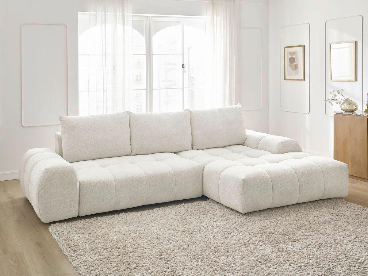 ECKSCHLAFSOFA EVEREST  mit Rücken echt, Armteil links, Armteil rechts Flachgewebe Weiß  - Schwarz/Weiß, MODERN, Kunststoff/Textil (318/180cm) - Livetastic