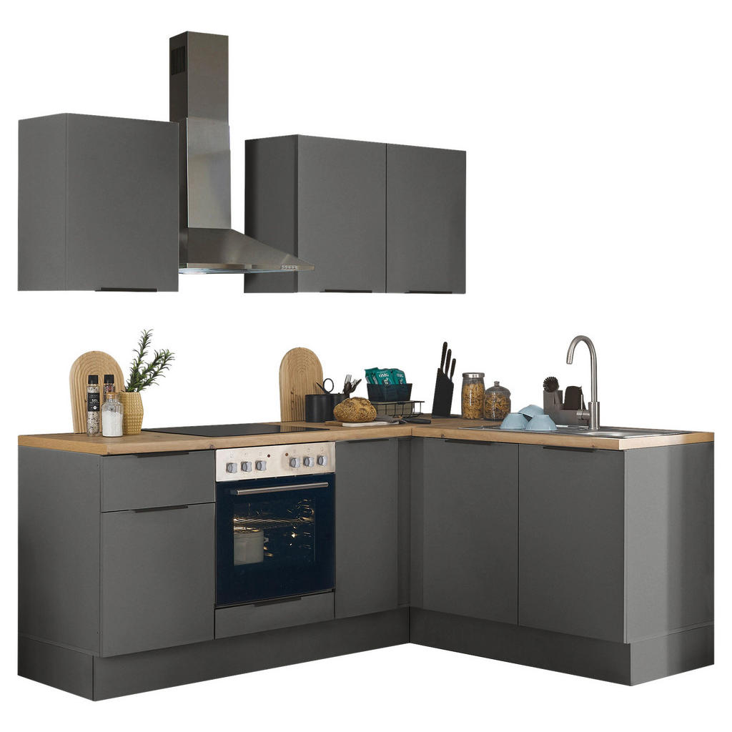 Thumbnail - Carryhome Eckküche Multan, Graphit, Metall, 1 Schublade(n) Schubladen, nur wie online abgebildet bestellbar, 210x165 cm,...