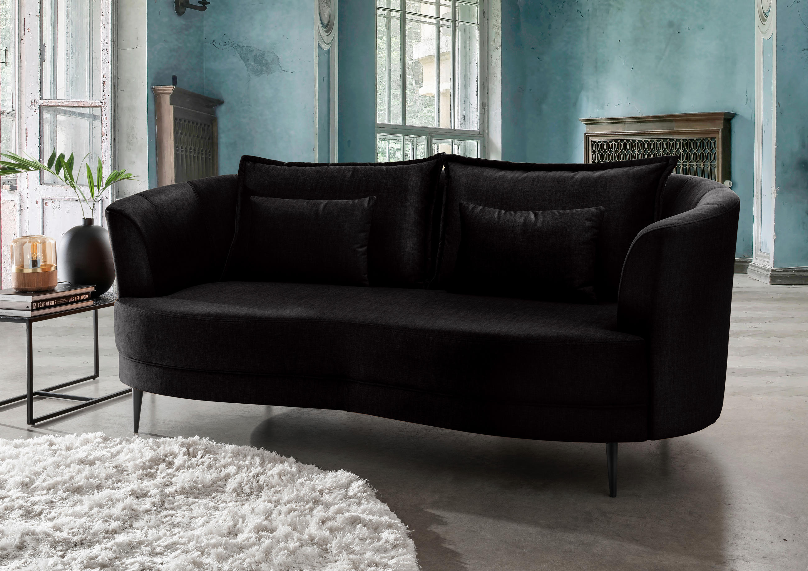 3-SITZER-SOFA in Velours Anthrazit  - Anthrazit/Schwarz, MODERN, Textil/Metall (209/85/101cm) - Livetastic