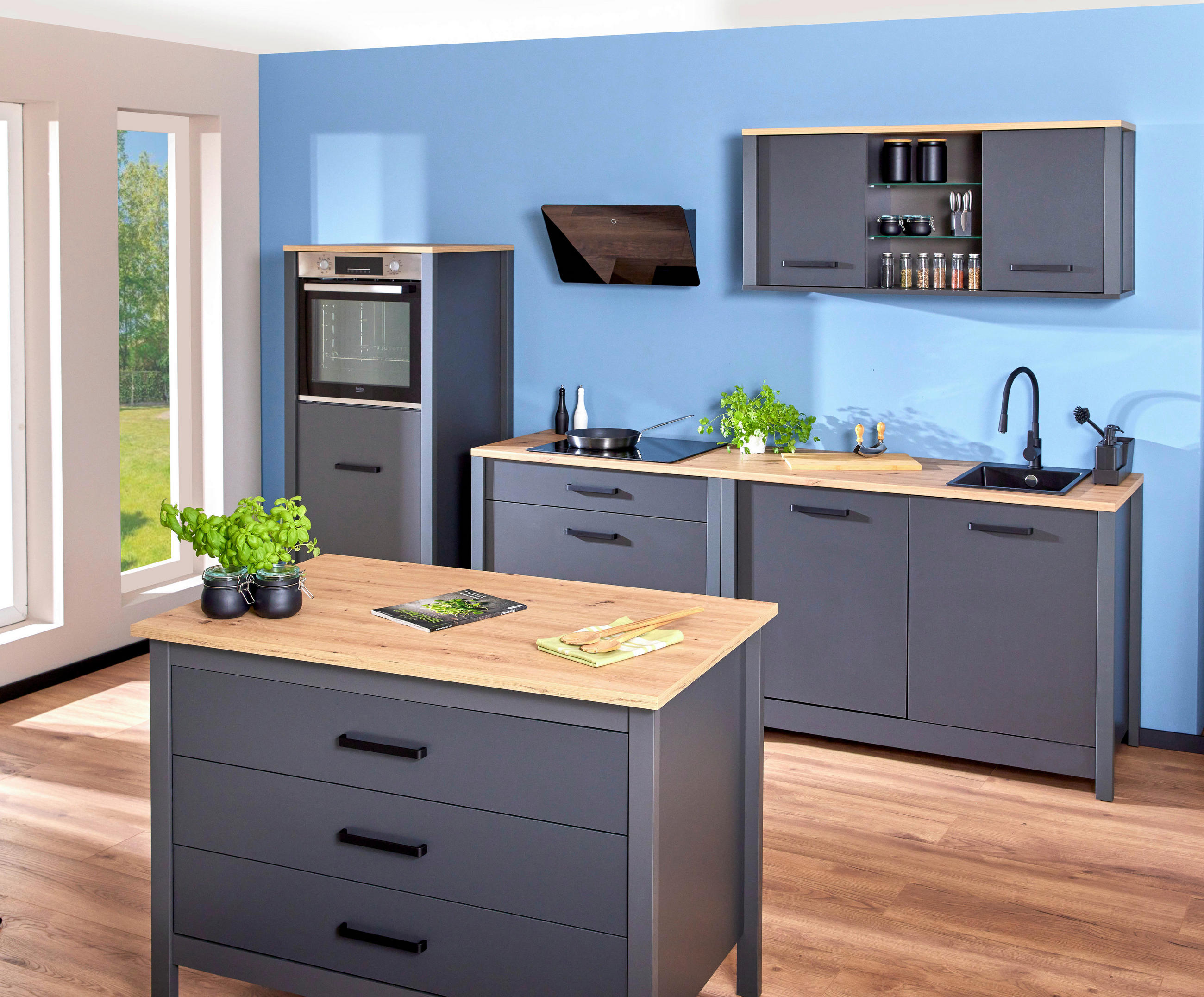 HÄNGESCHRANK 130,3/57,5/33 cm  - Anthrazit/Schwarz, MODERN, Glas/Holzwerkstoff (130,3/57,5/33cm) - home24