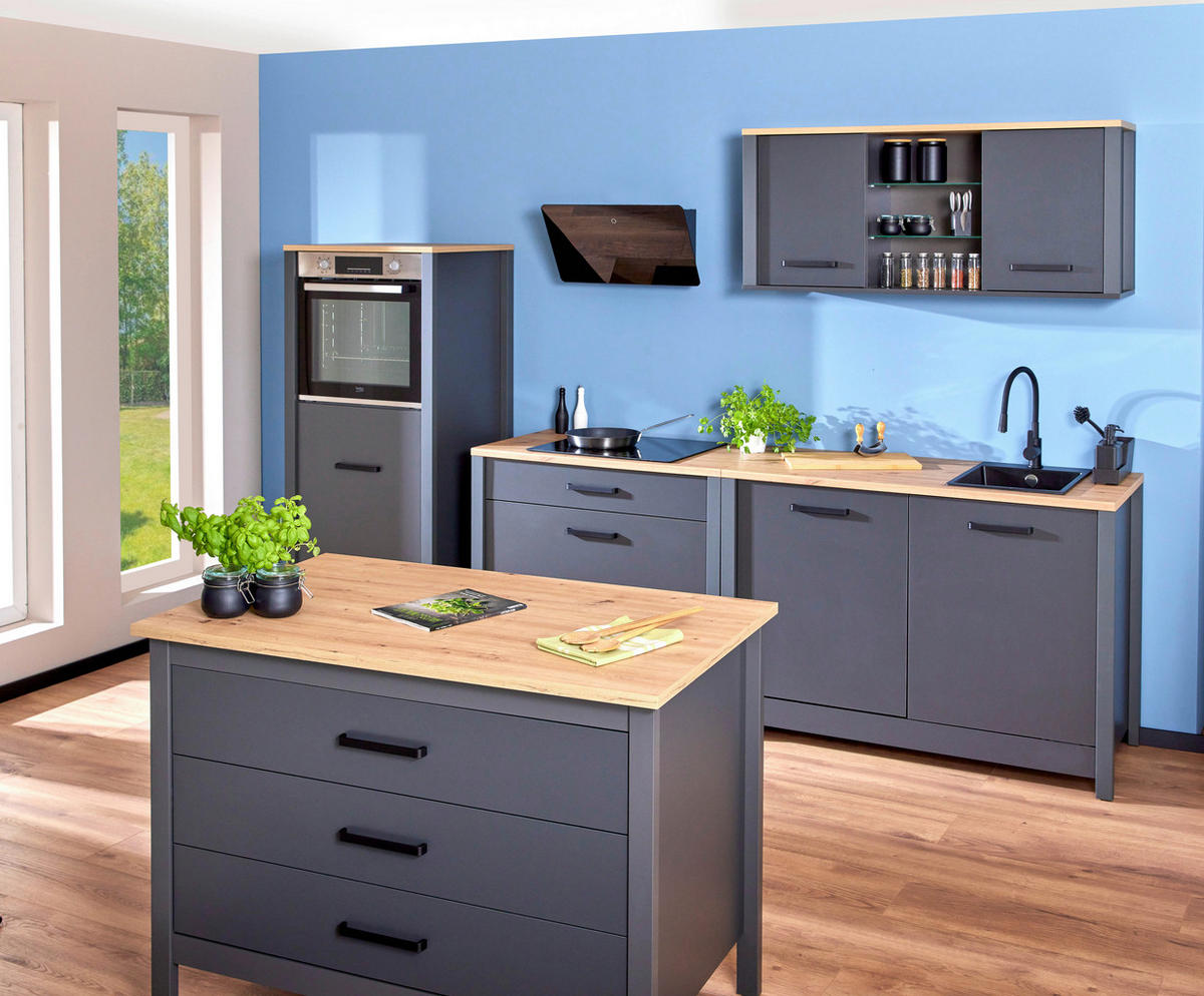 HÄNGESCHRANK 130,3/57,5/33 cm  - Anthrazit/Schwarz, MODERN, Glas/Holzwerkstoff (130,3/57,5/33cm) - home24