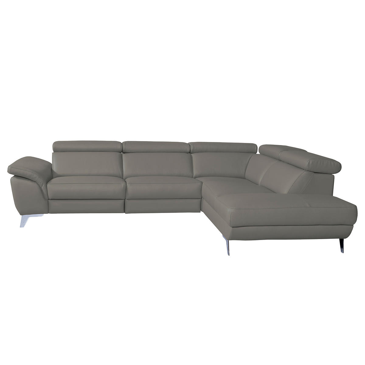 ECKSOFA Echtleder Grau  - Silberfarben/Grau, Design, Leder/Metall (228/283cm) - Livetastic