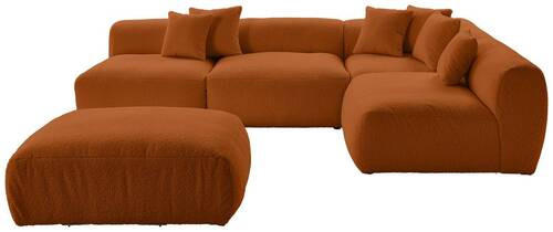 ECKSOFA inkl. Hocker in Flachgewebe, Teddystoff Rostfarben - Rostfarben, Trend, Textil (315/235cm) - Livetastic