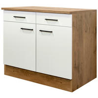 KÜCHENUNTERSCHRANK 100/85/57 cm  in Eichefarben, Magnolie  - Eichefarben/Magnolie, KONVENTIONELL, Holzwerkstoff/Metall (100/85/57cm) - FlexWell