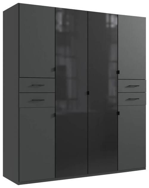 KLEIDERSCHRANK 180/208/58 cm 6-türig Graphitfarben, Schwarz  - Schwarz/Graphitfarben, KONVENTIONELL, Glas/Holzwerkstoff (180/208/58cm) - Modante