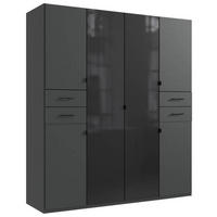 KLEIDERSCHRANK 180/208/58 cm 6-türig Graphitfarben, Schwarz  - Schwarz/Graphitfarben, KONVENTIONELL, Glas/Holzwerkstoff (180/208/58cm) - Boxxx