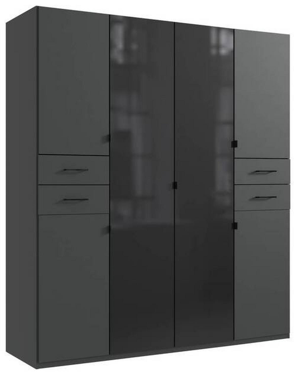 KLEIDERSCHRANK 180/208/58 cm 6-türig Graphitfarben, Schwarz  - Schwarz/Graphitfarben, KONVENTIONELL, Glas/Holzwerkstoff (180/208/58cm) - Boxxx