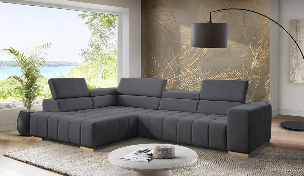 ECKSOFA ELIAS Graphitfarben Chenille  - Graphitfarben/Naturfarben, Design, Holz/Textil (201/307cm) - Livetastic