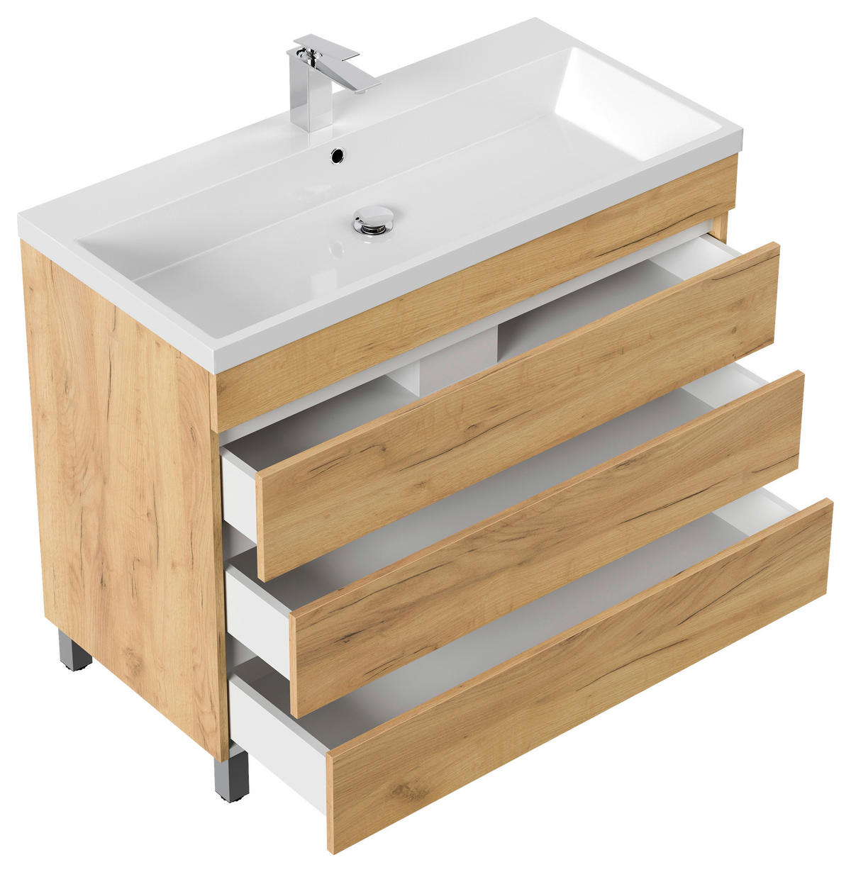 WASCHTISCHKOMBI 100 cm  - Eichefarben/Weiß, Basics, Holzwerkstoff/Stein (100cm) - MID.YOU