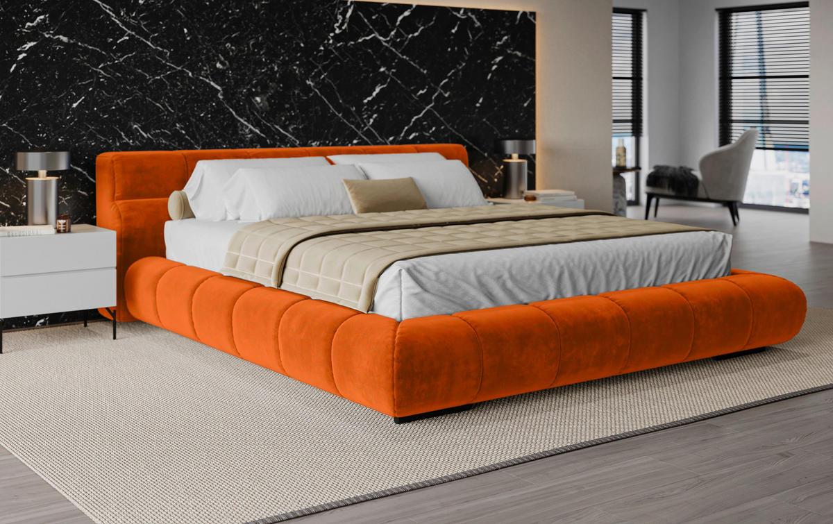 POLSTERBETT 160/200 cm,  in Bernsteinfarben,  - Bernsteinfarben/Schwarz, Design, Textil/Metall (160/200cm) - Belluti
