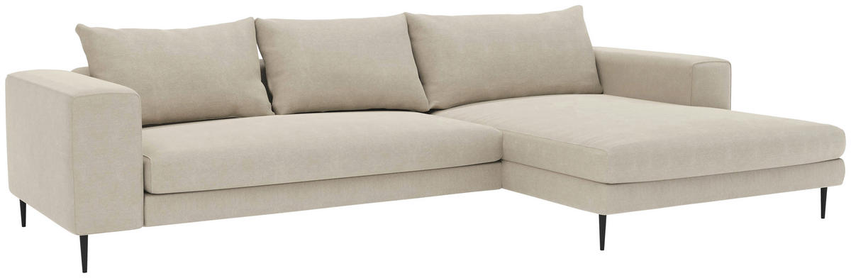 ECKSCHLAFSOFA in Struktur Beige  - Beige/Schwarz, Modern, Textil/Metall (315/170cm) - Trendmanufaktur