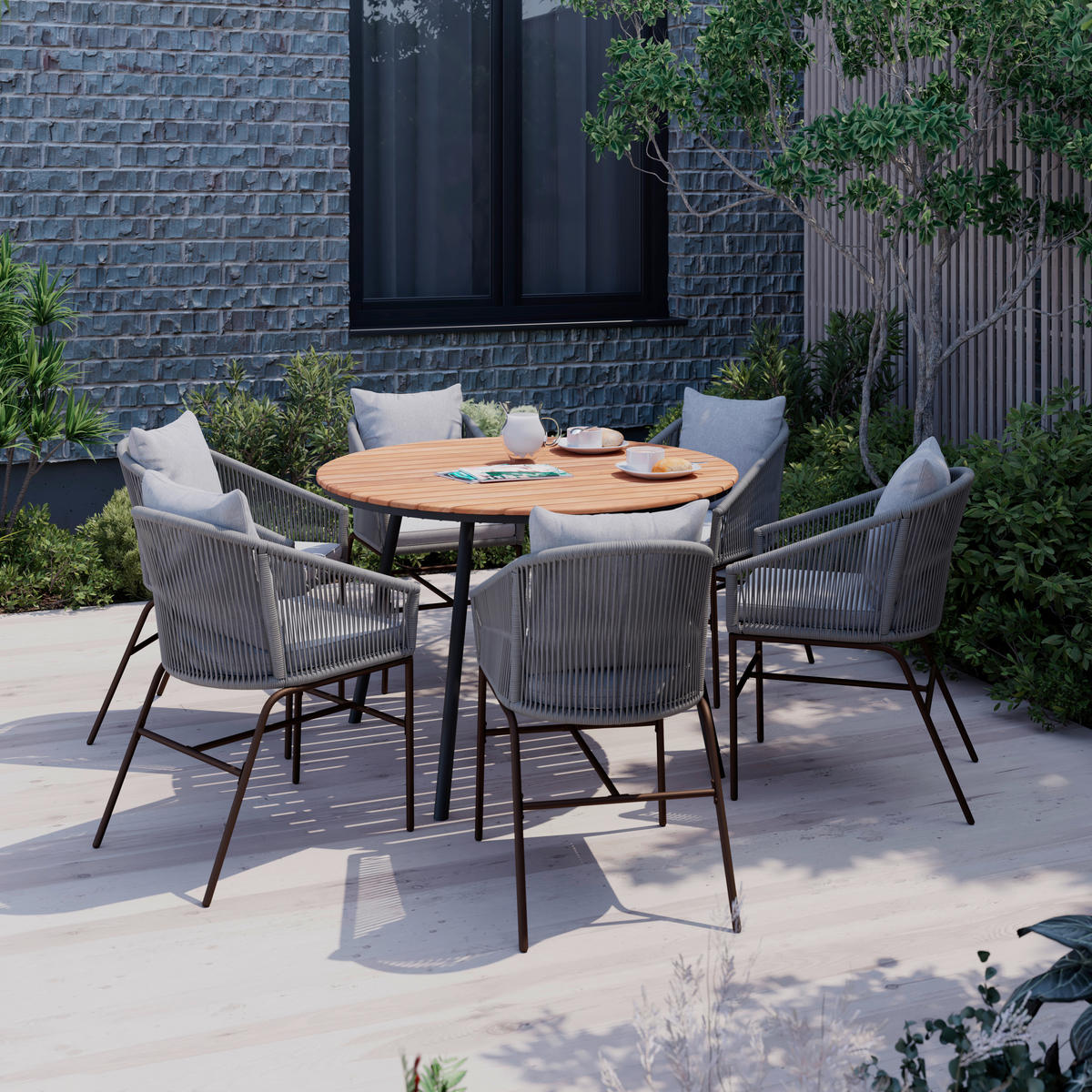 GARTENTISCH  - Schwarz/Teakfarben, MODERN, Holz/Metall (110/75/110cm) - Ambia Garden