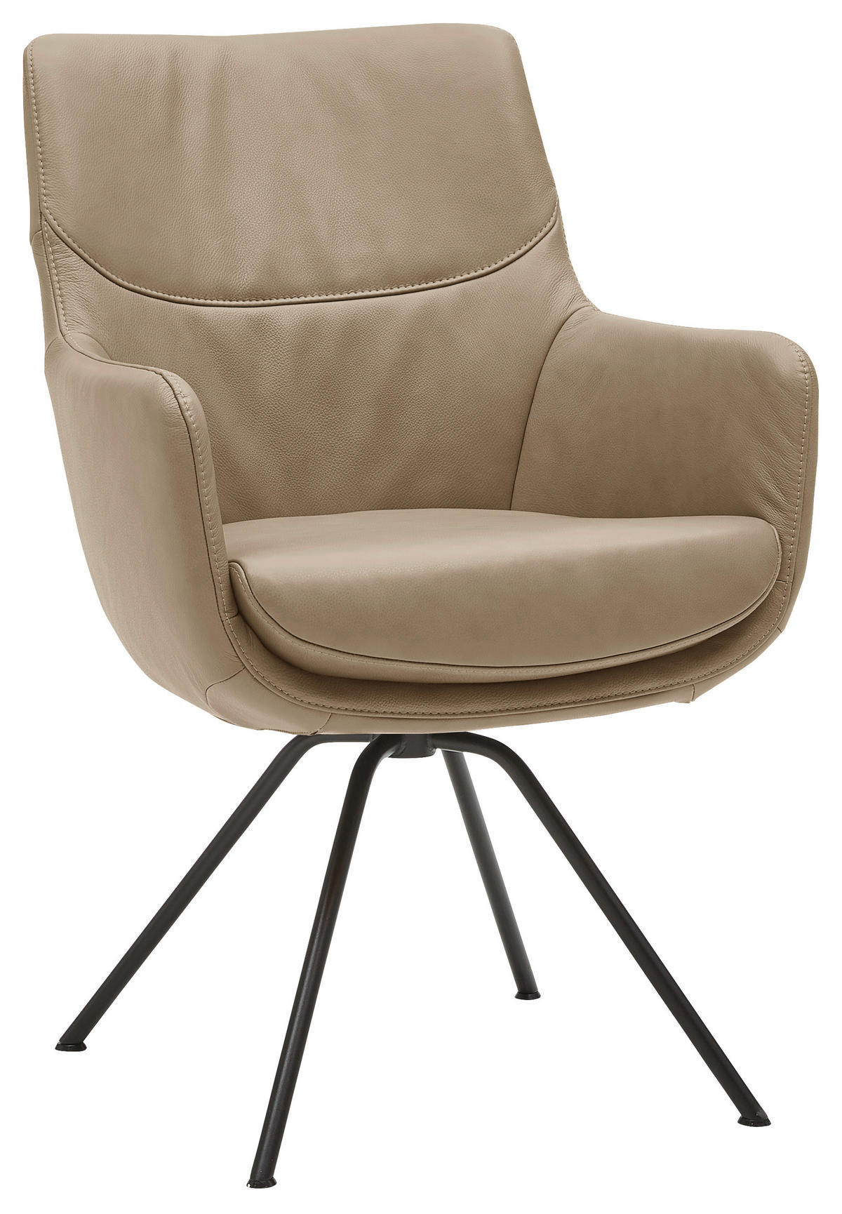 ARMLEHNSTUHL  in Echtleder pigmentiert  - Taupe/Schwarz, Design, Leder/Metall (60/90/61cm) - Dieter Knoll