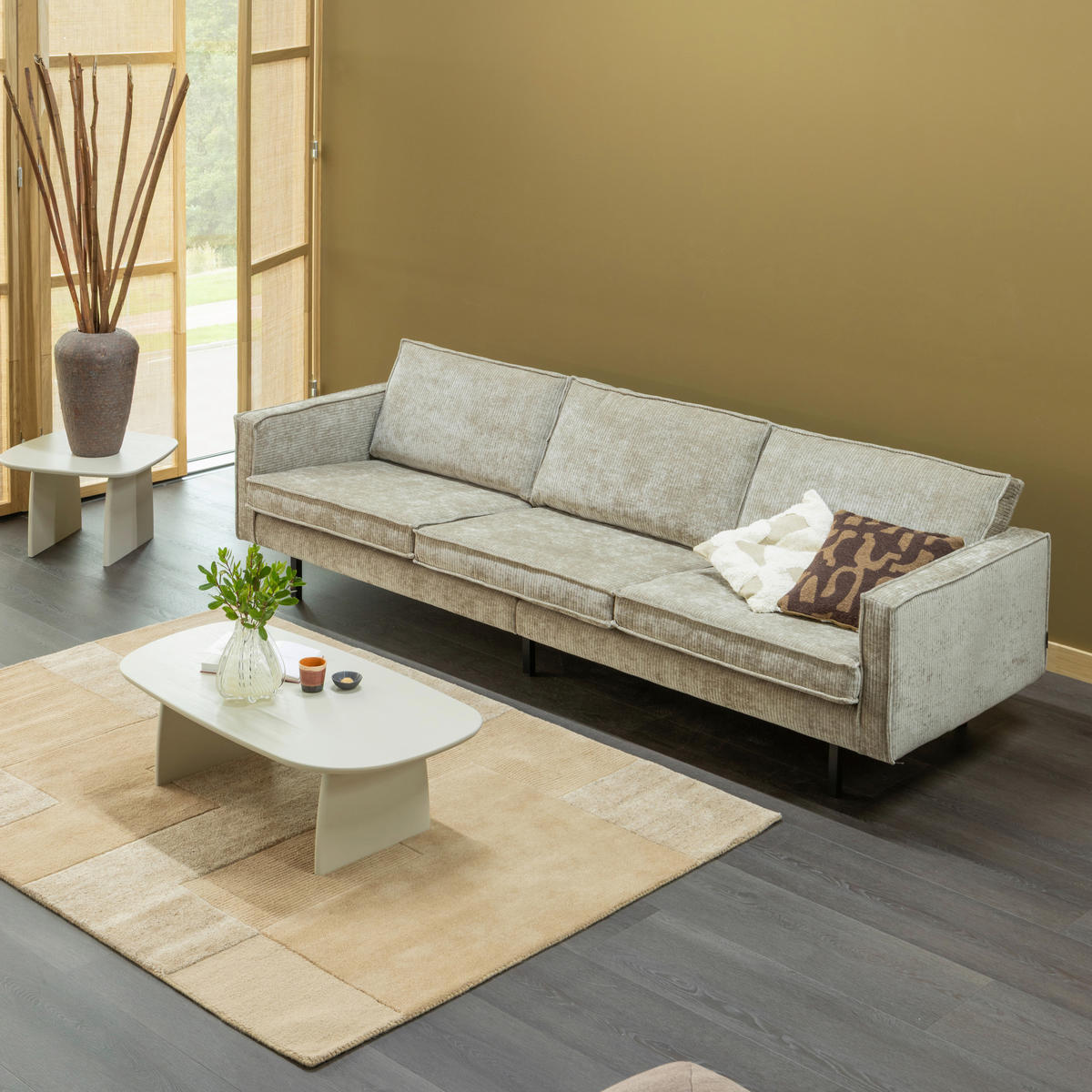 3-SITZER-SOFA Rodeo gerippt Sandfarben  - Sandfarben/Schwarz, MODERN, Textil/Metall (277/85/86cm) - Livetastic