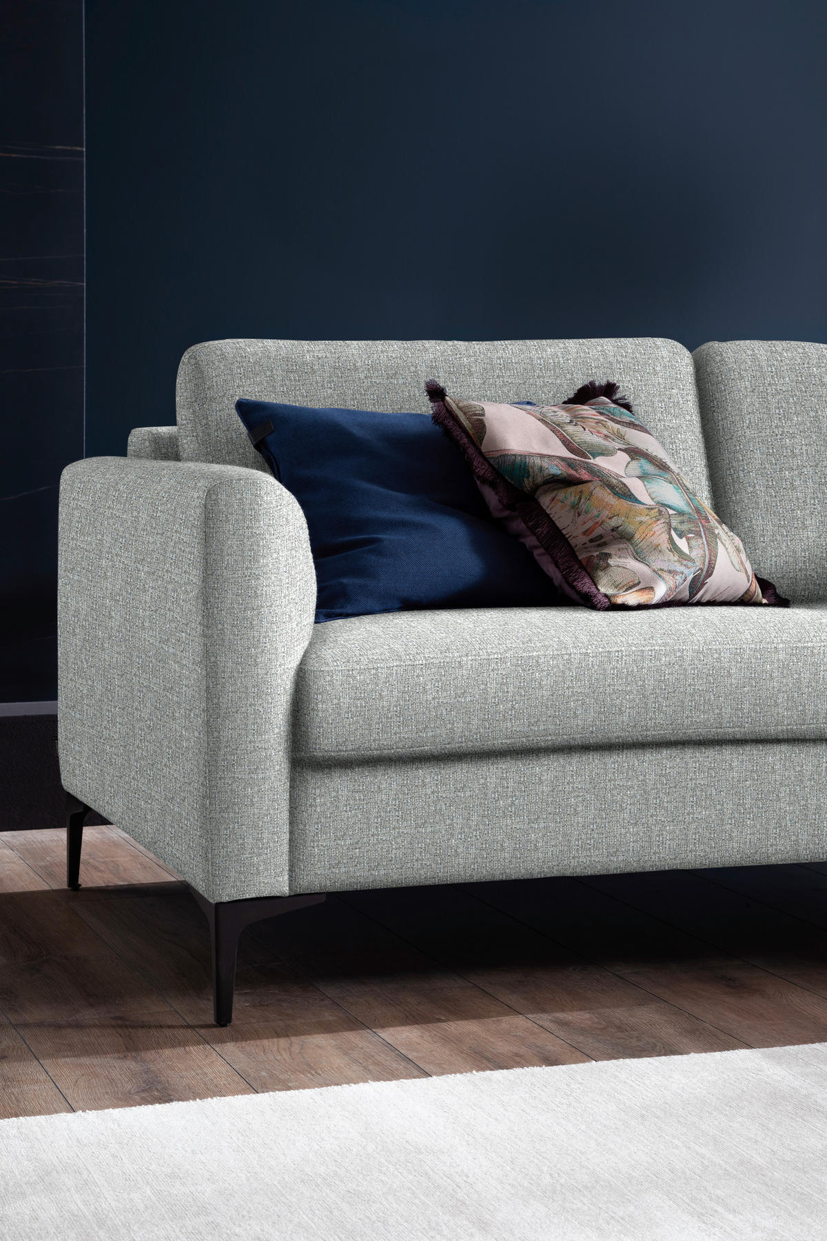ECKSOFA in Flachgewebe Hellgrau  310/195 cm  - Hellgrau/Schwarz, Design, Textil/Metall (310/195cm) - Schöner Wohnen