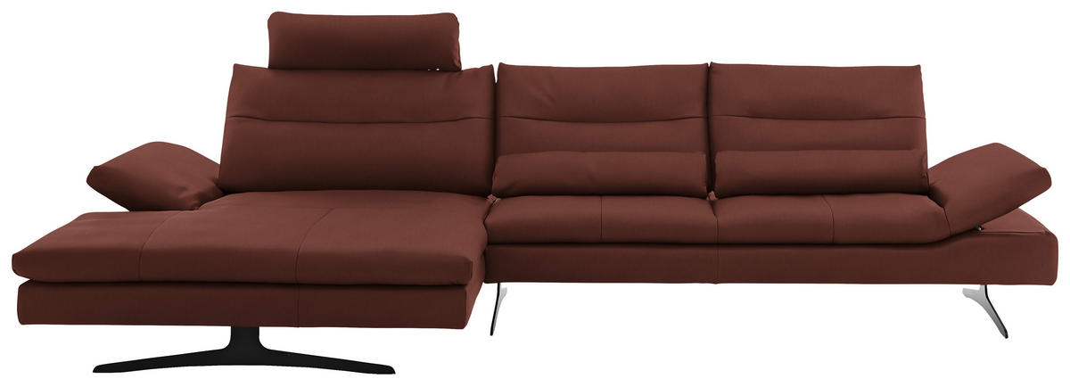 ECKSOFA in Echtleder Schlammfarben  - Schlammfarben/Schwarz, Modern, Leder/Metall (158/342cm) - Chilliano