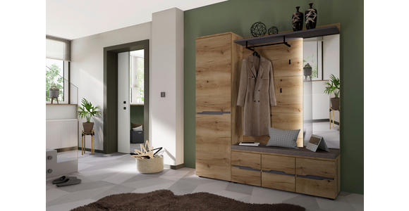 GARDEROBE 3-teilig  in 175/192/38 cm  - Eichefarben/Graphitfarben, KONVENTIONELL, Glas/Holzwerkstoff (175/192/38cm) - Xora