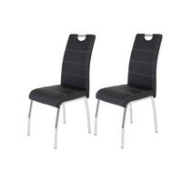 STUHL-SET 2 Stück  in Stahl Lederlook Metall, Textil  - Chromfarben/Schwarz, MODERN, Textil/Metall (44/98/61cm) - MID.YOU