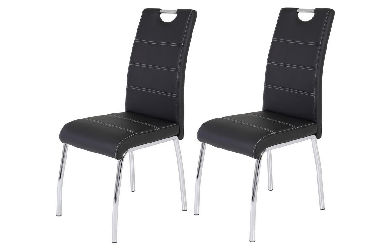 STUHL-SET 2 Stück  in Stahl Lederlook Metall, Textil  - Chromfarben/Schwarz, MODERN, Textil/Metall (44/98/61cm) - MID.YOU