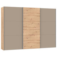 SCHWEBETÜRENSCHRANK  in Hellbraun, Eiche Artisan  - Hellbraun/Silberfarben, Design, Glas/Holzwerkstoff (303/220/65cm) - Jutzler